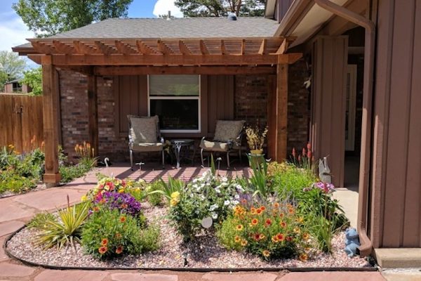 patio-and-pergola-littleton shrubs and flowers